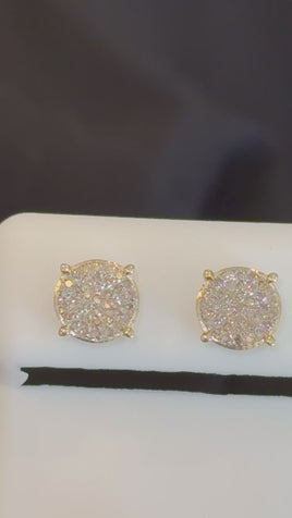 .35 CARAT NATURAL DIAMONDS STERLING SILVER GOLD PLATED 7.5 MM EARRINGS STUDS