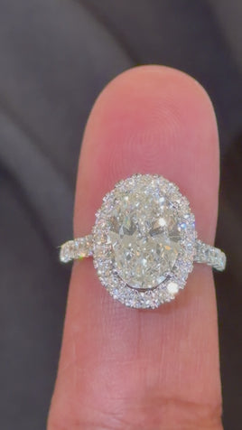 14K WHITE GOLD 4.75 CARAT OVAL LAB GROWN DIAMONDS ENGAGEMENT WEDDING RING