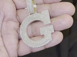 .90 CARAT NATURAL DIAMONDS STERLING SILVER WITH YELLOW GOLD PLATING LARGE 2.50 INCHES LETTER G CHARM PENDANT