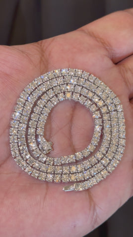 15 CARAT LAB GROWN DIAMONDS STERLING SILVER 18 INCHES 27 GRAMS 3 MM TENNIS CHAIN NECKLACE