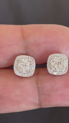 10K WHITE GOLD 1 CARAT NATURAL DIAMONDS MENS/WOMENS 9MM EARRINGS STUDS