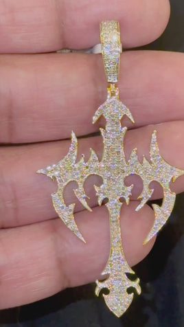 10K YELLOW GOLD 1.50 CARAT NATURAL DIAMONDS 2.25 INCHES CROSS PENDANT CHARM