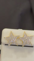 
              .79 CARAT CERTIFIED LAB GROWN DIAMONDS 15 MM STERLING SILVER GOLD PLATED STAR STUDS EARRINGS
            