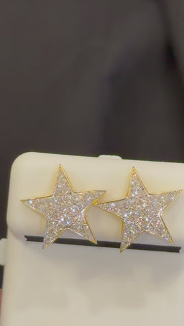 .79 CARAT CERTIFIED LAB GROWN DIAMONDS 15 MM STERLING SILVER GOLD PLATED STAR STUDS EARRINGS