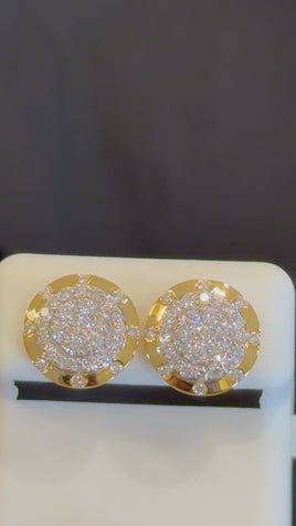 1.18 CARAT CERTIFED LAB GROWN DIAMONDS STERLING SILVER GOLD PLATED 12 MM STUDS EARRINGS