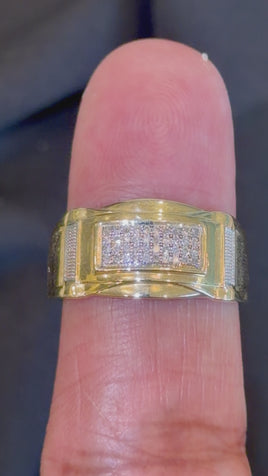 10K YELLOW GOLD .15 CARAT NATURAL DIAMOND MEN RING BAND