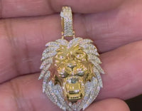 
              10K YELLOW GOLD .30 CARAT 1.40 INCHES NATURAL DIAMOND LION HEAD PENDANT CHARM
            