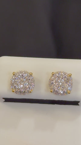 .95 CARAT CERTIFIED LAB GROWN DIAMONDS 8 MM STERLING SILVER GOLD PLATED STUDS EARRINGS