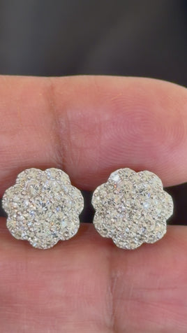 1.98 CARAT CERTIFIED LAB GROWN DIAMONDS 13 MM STERLING SILVER GOLD PLATED STUDS EARRINGS