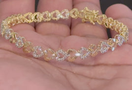 10K YELLOW GOLD 1.25 CARAT NATURAL DIAMOND 7 INCHES 5 MM WOMEN HEART BRACELET