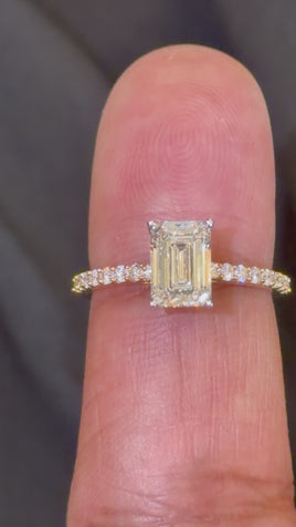 14K YELLOW GOLD 1.75 CARAT EMERALD LAB GROWN DIAMONDS ENGAGEMENT WEDDING RING