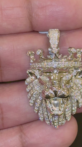 1.44 CARAT CERTIFIED LAB GROWN DIAMONDS STERLING SILVER 1.50 INCHES LION HEAD PENDANT