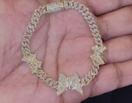 10K YELLOW GOLD 4 CARAT REAL DIAMOND 7 INCHES 15 MM WOMEN BUTTERFLY BRACELET
