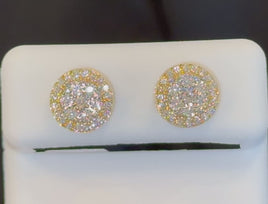 .34 CARAT STERLING SILVER GOLD PLATED 9 MM CERTIFIED LAB GROWN DIAMONDS STUDS EARRINGS