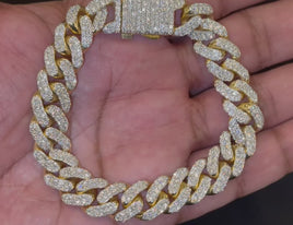 9.79 CARAT STERLING SILVER GOLD PLATED 62.32 GRAMS 8 INCHES 12 MM CERTIFIED LAB GROWN DIAMONDS BRACELET