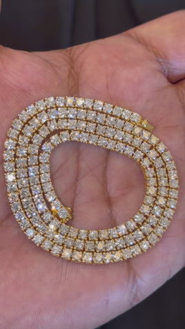 15 CARAT LAB GROWN DIAMONDS STERLING SILVER GOLD PLATED 18 INCHES 27.40 GRAMS 3 MM TENNIS CHAIN NECKLACE