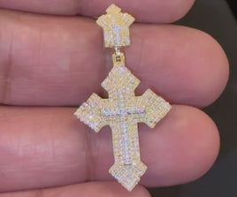 10K YELLOW GOLD .50 CARAT 1.50 INCHES NATURAL DIAMOND CROSS PENDANT CHARM
