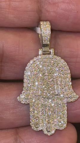 2.19 CARAT CERTIFIED LAB GROWN DIAMONDS STERLING SILVER 1.65 INCHES HAMSA PENDANT