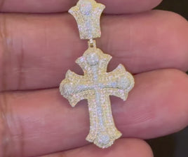 10K YELLOW GOLD .60 CARAT 1.50 INCHES NATURAL DIAMOND CROSS PENDANT CHARM