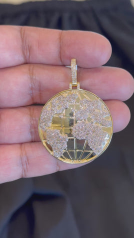 10K YELLOW GOLD 3.50 CARAT 2 INCHES NATURAL DIAMOND GLOBE PENDANT CHARM