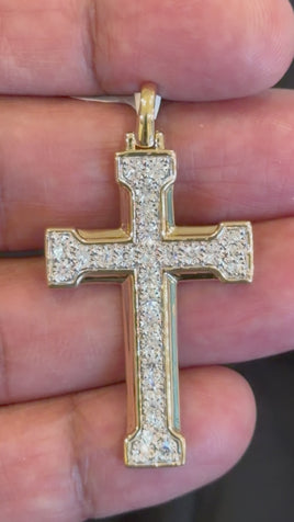.52 CARAT CERTIFIED LAB GROWN DIAMONDS STERLING SILVER GOLD PLATED 1.85 INCHES CROSS PENDANT