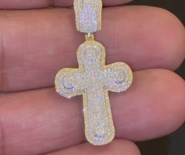 10K YELLOW GOLD .50 CARAT 1.50 INCHES NATURAL DIAMOND CROSS PENDANT CHARM