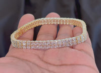 
              .75 CARAT MENS STERLING SILVER GOLD PLATED FANOOK REAL DIAMOND 2 ROW LINK TENNIS BRACELET
            