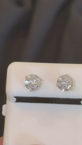 14K YELLOW GOLD 2 CARAT 6.5 MM LAB GROWN DIAMONDS SOLITAIRE STUDS EARRINGS