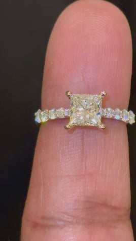 14K YELLOW GOLD 2.25 CARAT LAB GROWN DIAMONDS PRINCESS CUT RING