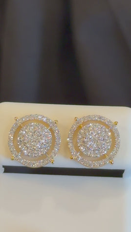 .73 CARAT CERTIFED LAB GROWN DIAMONDS STERLING SILVER GOLD PLATED 13 MM STUDS EARRINGS