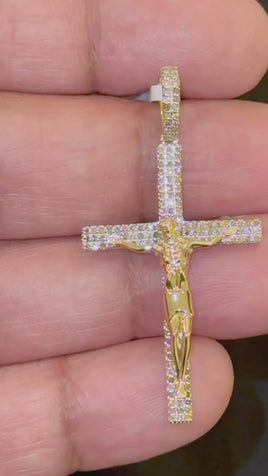 10K YELLOW GOLD .75 CARAT NATURAL DIAMONDS 1.75 INCHES CROSS PENDANT CHARM