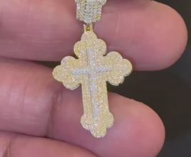 10K YELLOW GOLD .50 CARAT 1.50 INCHES NATURAL DIAMOND CROSS PENDANT CHARM