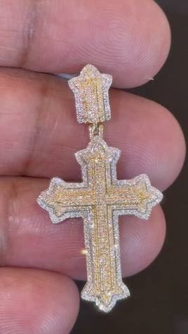 10K YELLOW GOLD .50 CARAT 1.50 INCHES NATURAL DIAMOND CROSS PENDANT CHARM