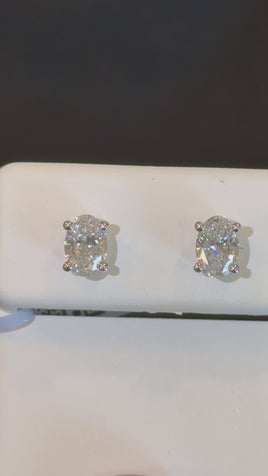 14K WHITE GOLD 1.07 CARAT 6 MM OVAL LAB GROWN DIAMONDS SOLITAIRE STUDS EARRINGS