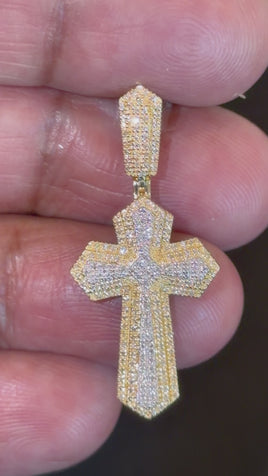 10K YELLOW GOLD .35 CARAT 1.40 INCHES NATURAL DIAMOND CROSS PENDANT CHARM
