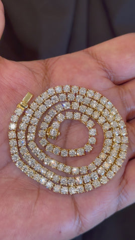 20 CARAT LAB GROWN DIAMONDS STERLING SILVER GOLD PLATED 18 INCHES 26.78 GRAMS 3.5 MM TENNIS CHAIN NECKLACE
