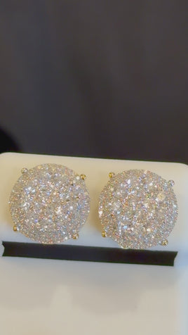 1.23 CARAT CERTIFED LAB GROWN DIAMONDS STERLING SILVER GOLD PLATED 12 MM STUDS EARRINGS