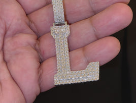 .60 CARAT NATURAL DIAMONDS STERLING SILVER WITH RHODIUM PLATING LARGE 2.50 INCHES LETTER L CHARM PENDANT