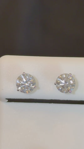 14K WHITE GOLD 2 CARAT 6.5 MM LAB GROWN DIAMONDS SOLITAIRE STUDS EARRINGS