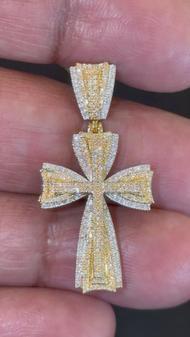 10K YELLOW GOLD .45 CARAT 1.40 INCHES NATURAL DIAMOND CROSS PENDANT CHARM