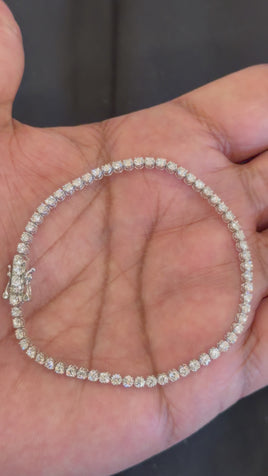14K WHITE GOLD 3 CARAT LAB GROWN DIAMONDS 7 INCHES 2 MM BRACELET