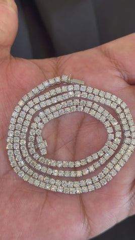 14.17 CARAT LAB GROWN DIAMONDS STERLING SILVER 22 INCHES 15.92 GRAMS 2.5 MM TENNIS CHAIN NECKLACE
