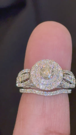 14K WHITE GOLD 2.25 CARAT NATURAL DIAMOND CENTER .55 CARAT ENGAGEMENT RING WEDDING BAND BRIDAL SET