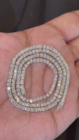 12 CARAT LAB GROWN DIAMONDS STERLING SILVER 18 INCHES 19 GRAMS 2.75 MM TENNIS CHAIN NECKLACE