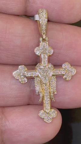 10K YELLOW GOLD .75 CARAT NATURAL DIAMONDS 1.75 INCHES CROSS PENDANT CHARM
