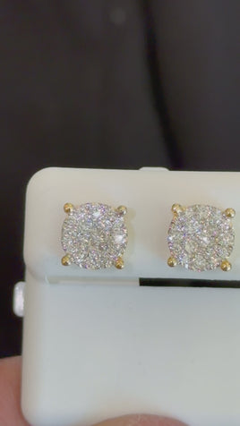 .81 CARAT CERTIFED LAB GROWN DIAMONDS STERLING SILVER GOLD PLATED 10 MM STUDS EARRINGS
