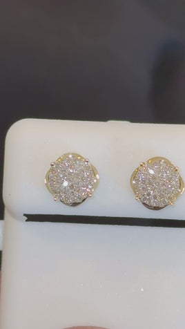 .35 CARAT NATURAL DIAMONDS STERLING SILVER GOLD PLATED 8 MM EARRINGS STUDS
