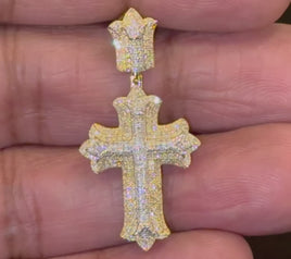10K YELLOW GOLD .50 CARAT 1.50 INCHES NATURAL DIAMOND CROSS PENDANT CHARM