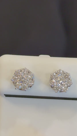 1.13 CARAT CERTIFIED LAB GROWN DIAMONDS 8 MM STERLING SILVER RHODIUM PLATED STUDS EARRINGS