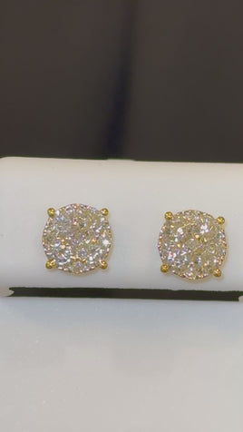 1.17 CARAT STERLING SILVER GOLD PLATED 7 MM CERTIFIED LAB GROWN DIAMONDS STUDS EARRINGS